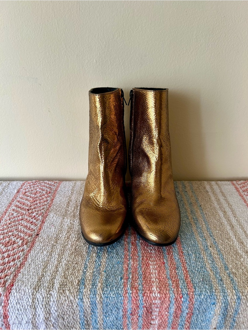 Metallic Gold Ankle Booties with Block Heel